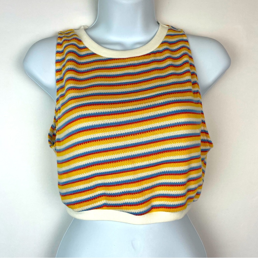 Zara Yellow Knit Striped Crop Top M